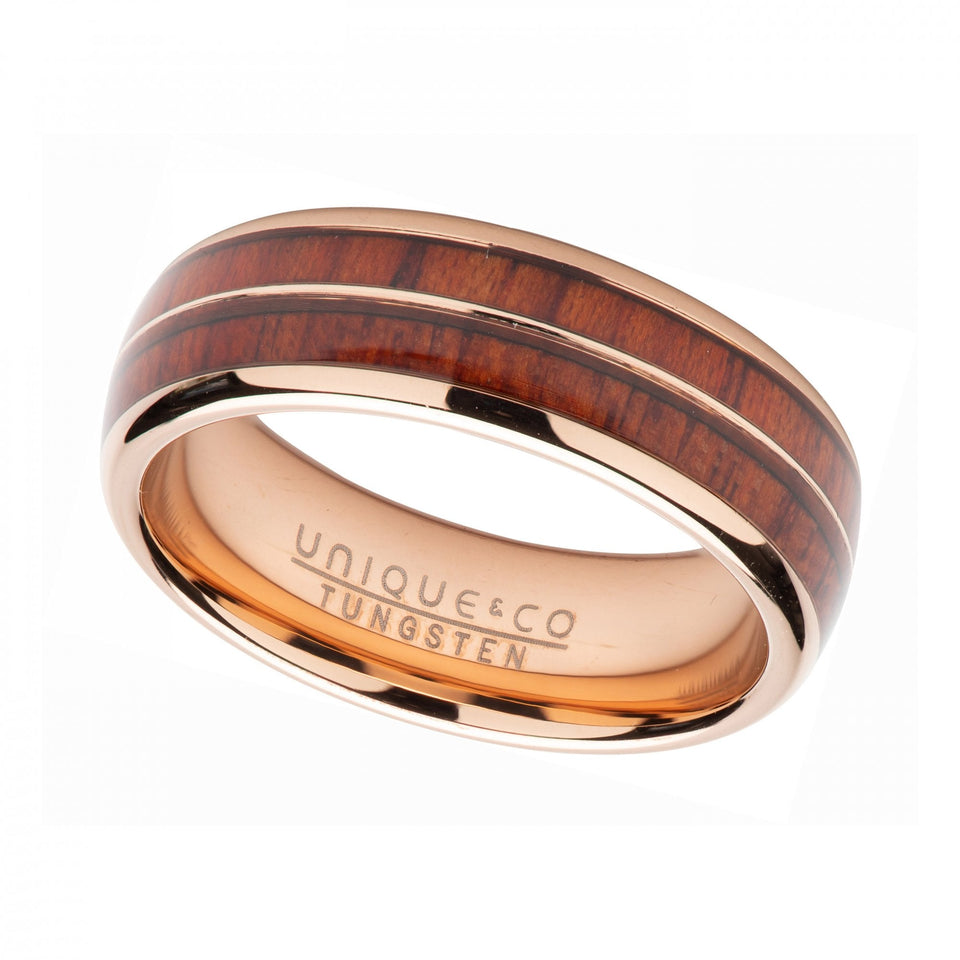 Francis & Gaye Men's Tungsten Carbide Wooden Inlay 7mm Ring