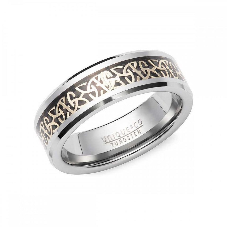 Francis & Gaye Men's Tungsten Carbide Yellow IP Plated Celtic Design 7mm Ring