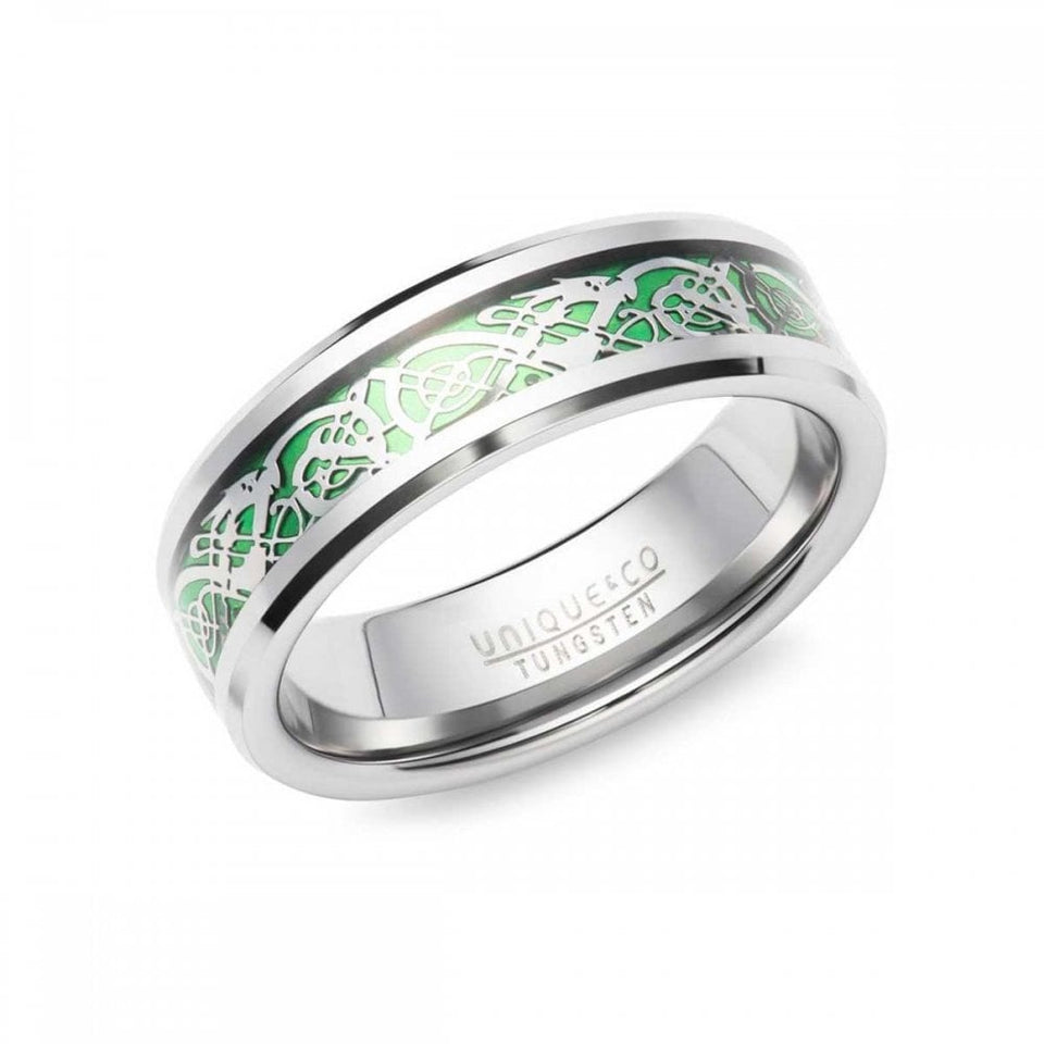 Francis & Gaye Men's Tungsten Carbon Fibre 7mm Green Inlay Ring