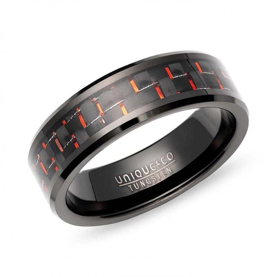 Francis & Gaye Men's Tungsten Carbon Fibre Red & Black 7mm Ring