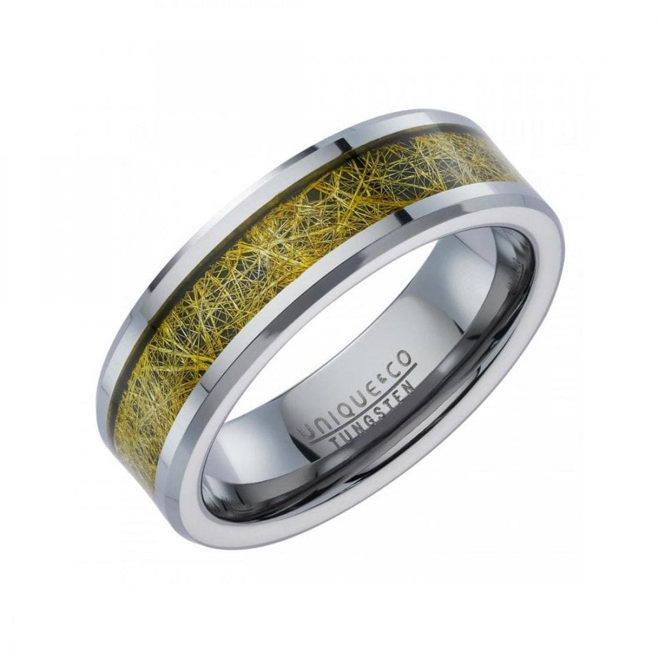Francis & Gaye Men's Tungsten Gold IP Plated Meteorite Paper Inlay Ring