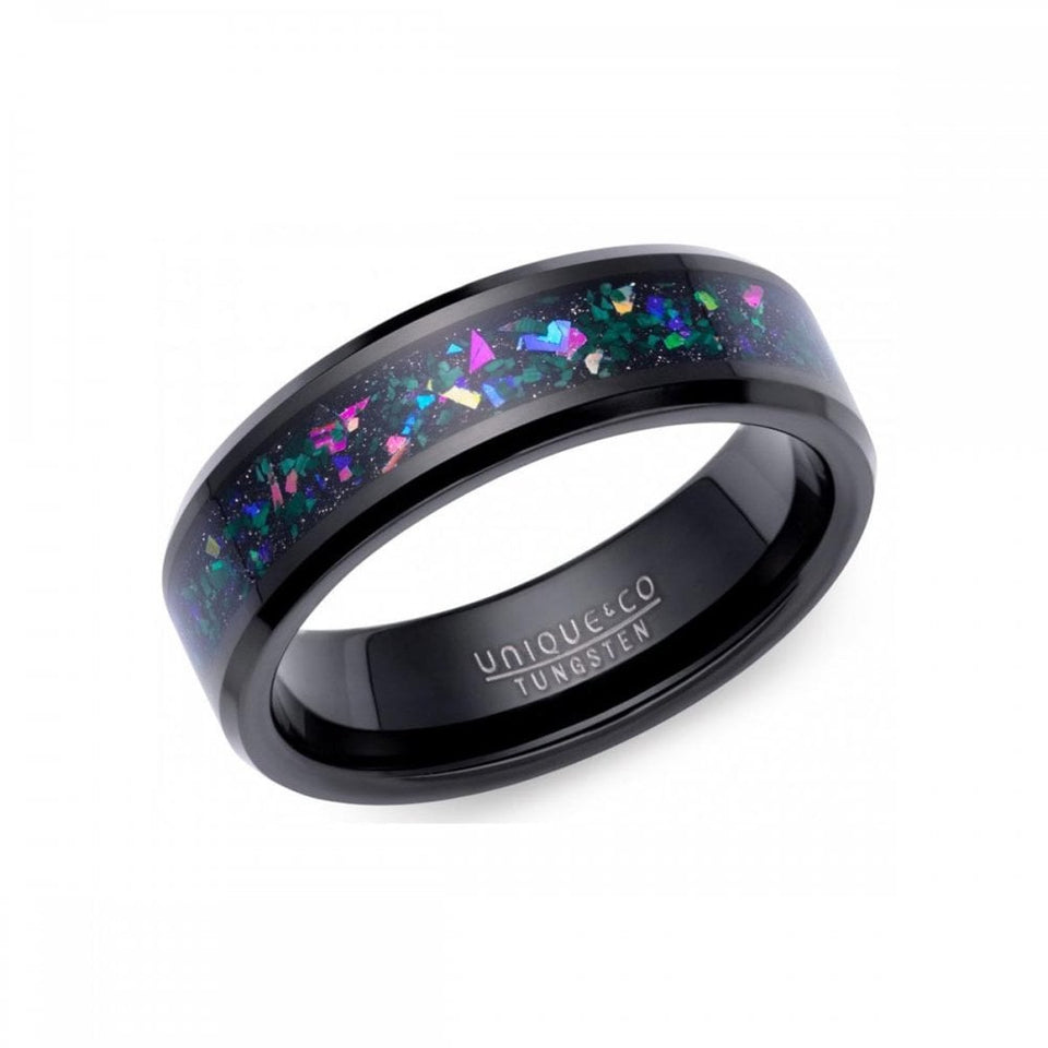 Francis & Gaye Men's Tungsten Multicoloured Inlay Black IP Plated 7mm Ring