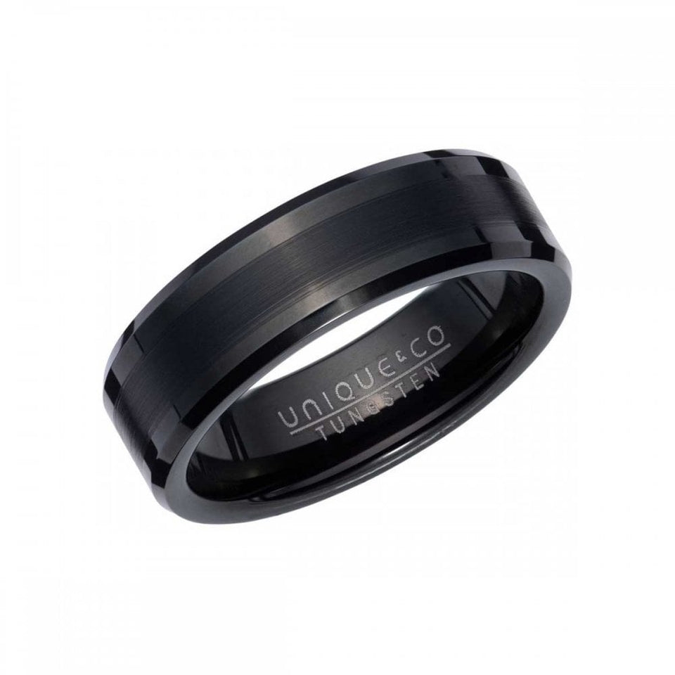 Francis & Gaye Men's Tungsten Polished Matte Black Carbon Ring