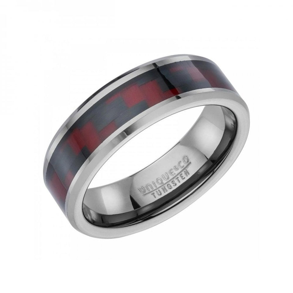 Francis & Gaye Men's Tungsten Red Carbon Fibre Ring