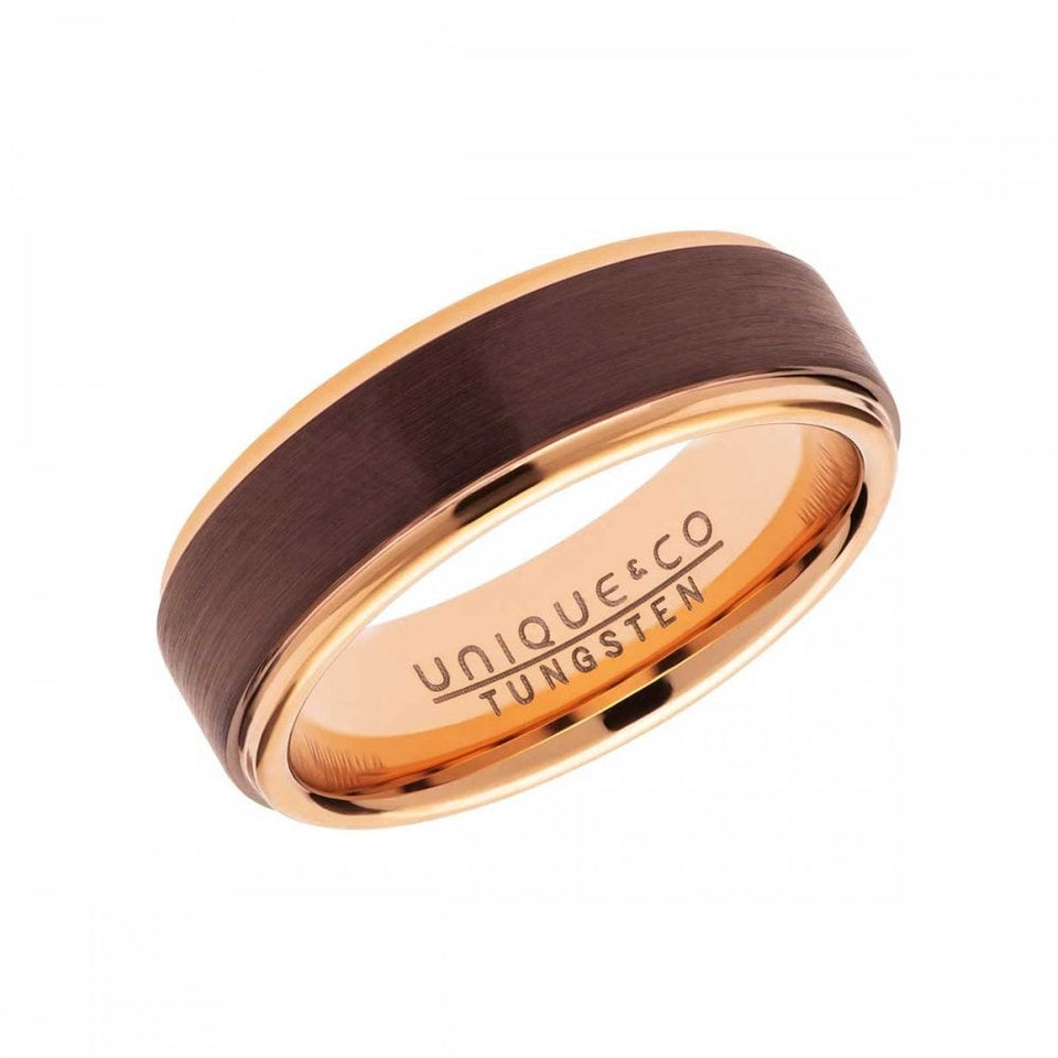 Francis & Gaye Men's Tungsten Rose & Brown IP Plated 7mm Band Ring