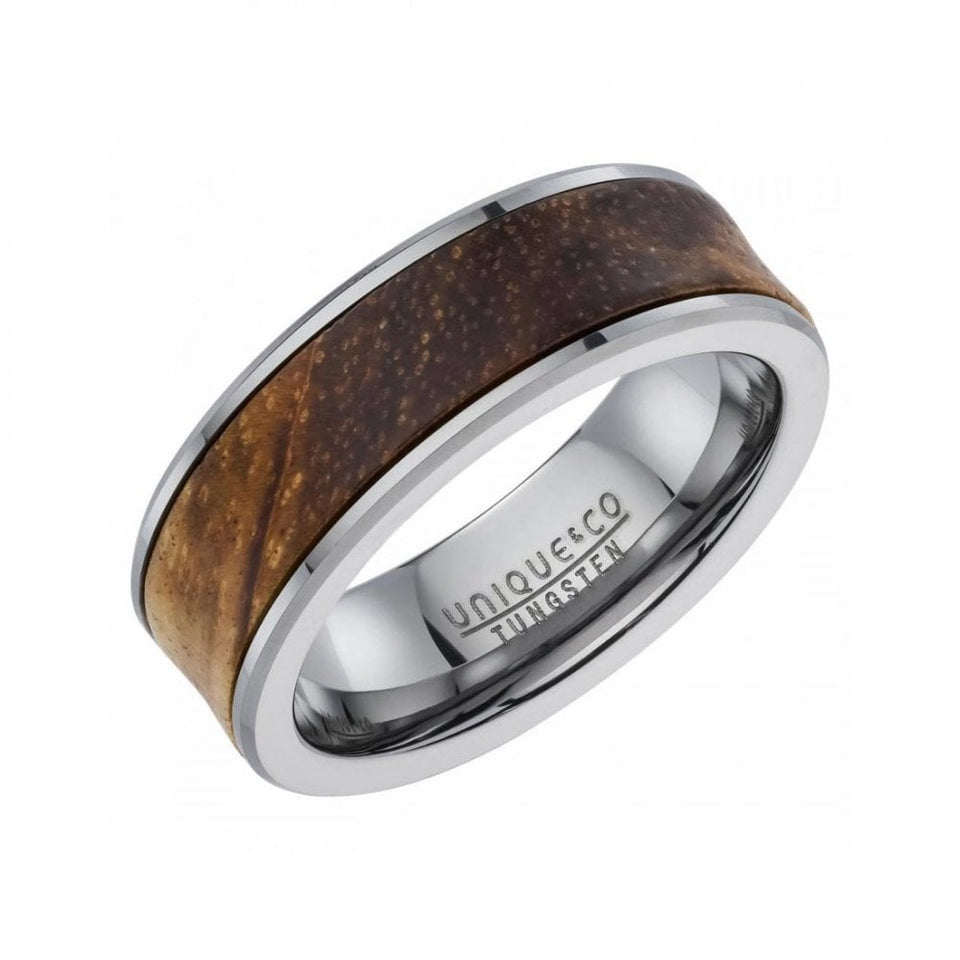 Francis & Gaye Men's Tungsten Wooden Inlay Band Ring