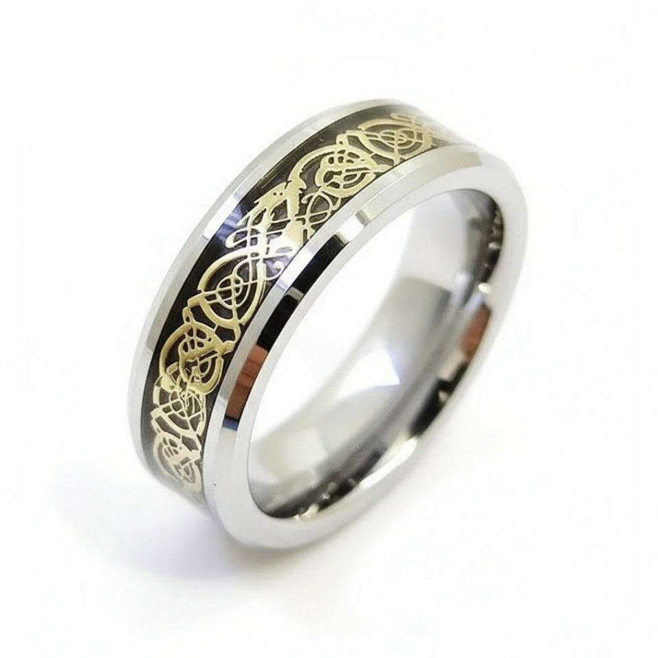 Francis & Gaye Men's Tungsten Yellow IP Plated Inlay Ring