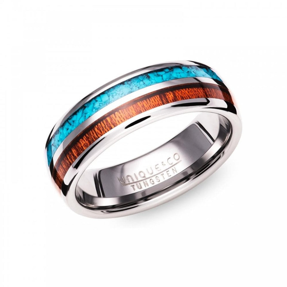 Francis & Gaye Men's Turquoise & Wood Inlay 7mm Ring