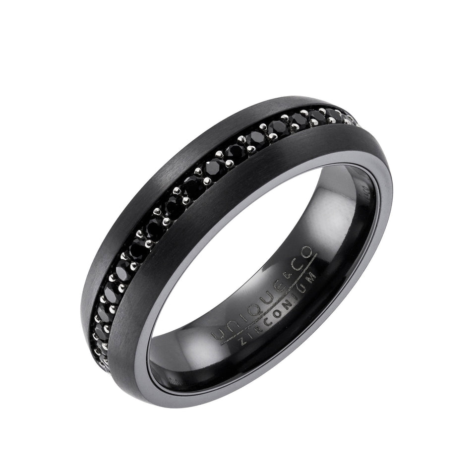 Francis & Gaye Men's Zirconium Black Stone Set Band Ring