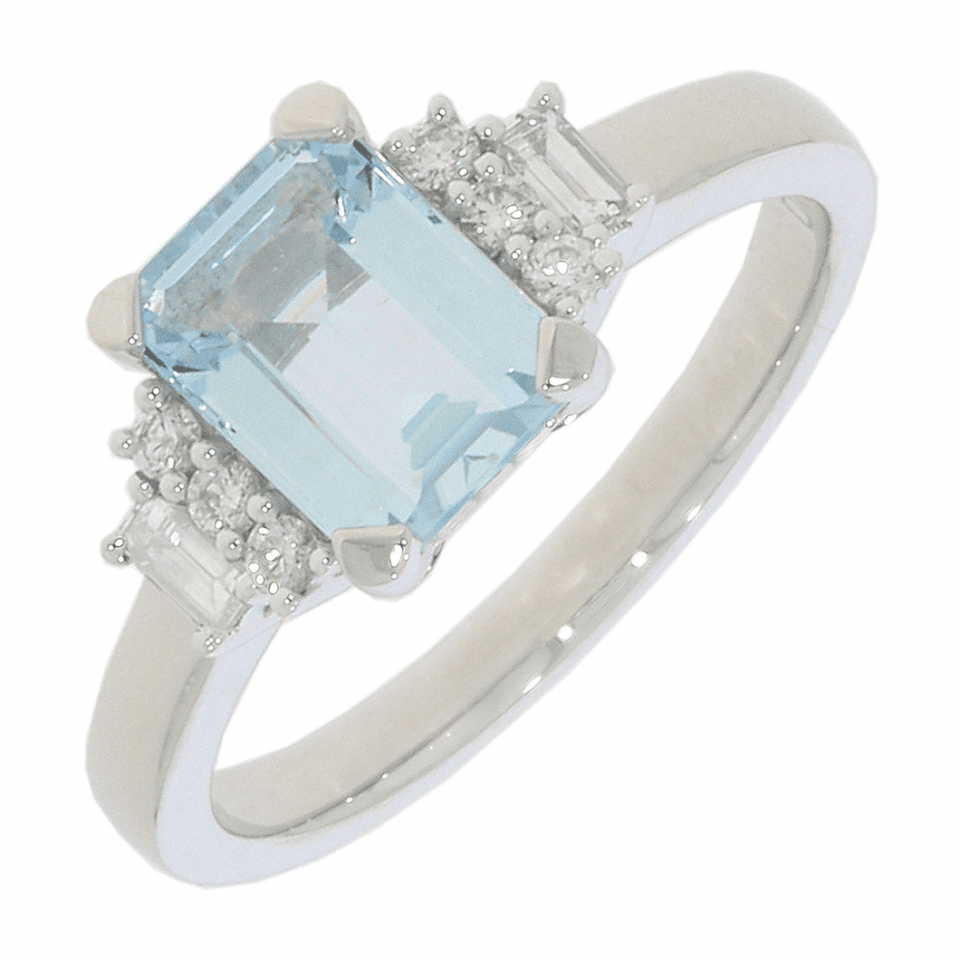 Francis & Gaye Platinum Aquamarine & Diamond Ring - Size 'O'