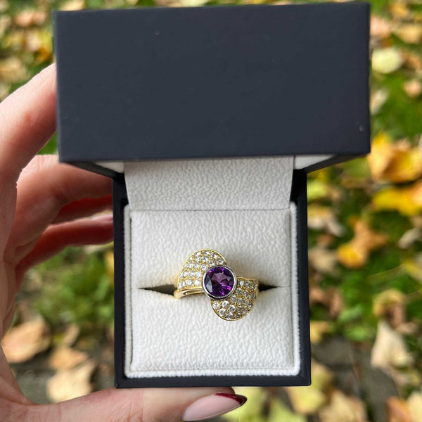 Francis & Gaye PRE-LOVED 18ct Yellow Gold Amethyst & Diamond Dress Ring