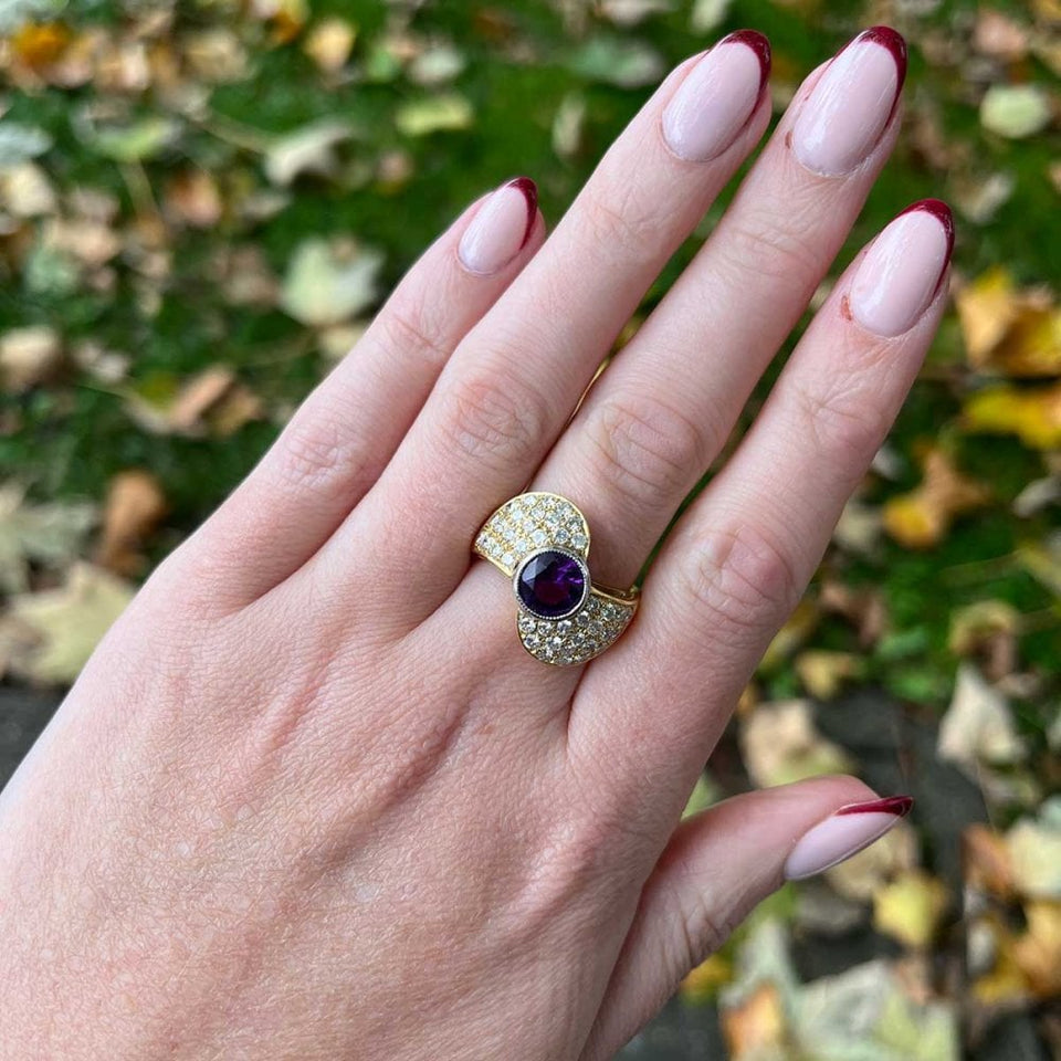 Francis & Gaye PRE-LOVED 18ct Yellow Gold Amethyst & Diamond Dress Ring