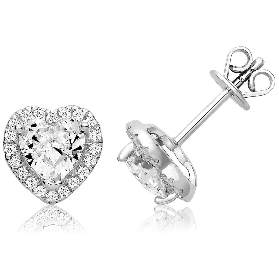 Francis & Gaye Rhodium Plated Halo Style Heart Earrings