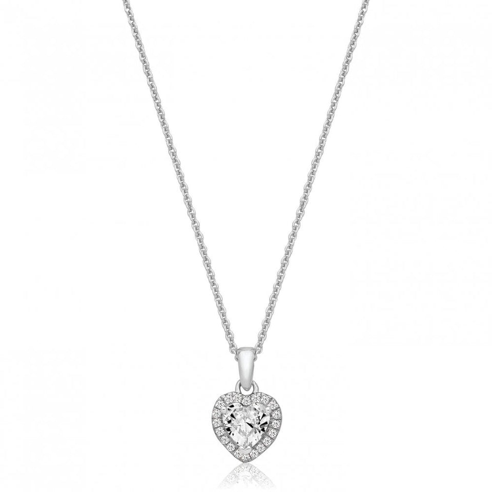 Francis & Gaye Rhodium Plated Silver Halo Heart Necklace