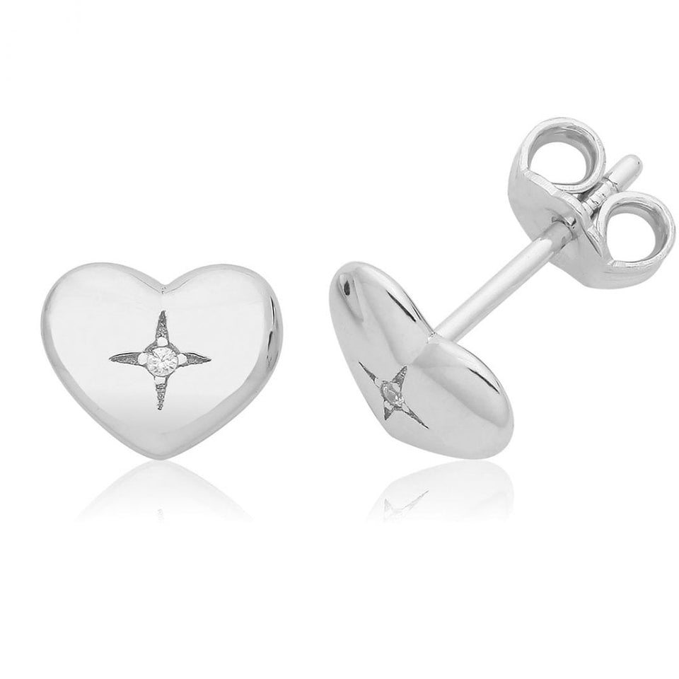 Francis & Gaye Rhodium Plated Silver Heart Studs