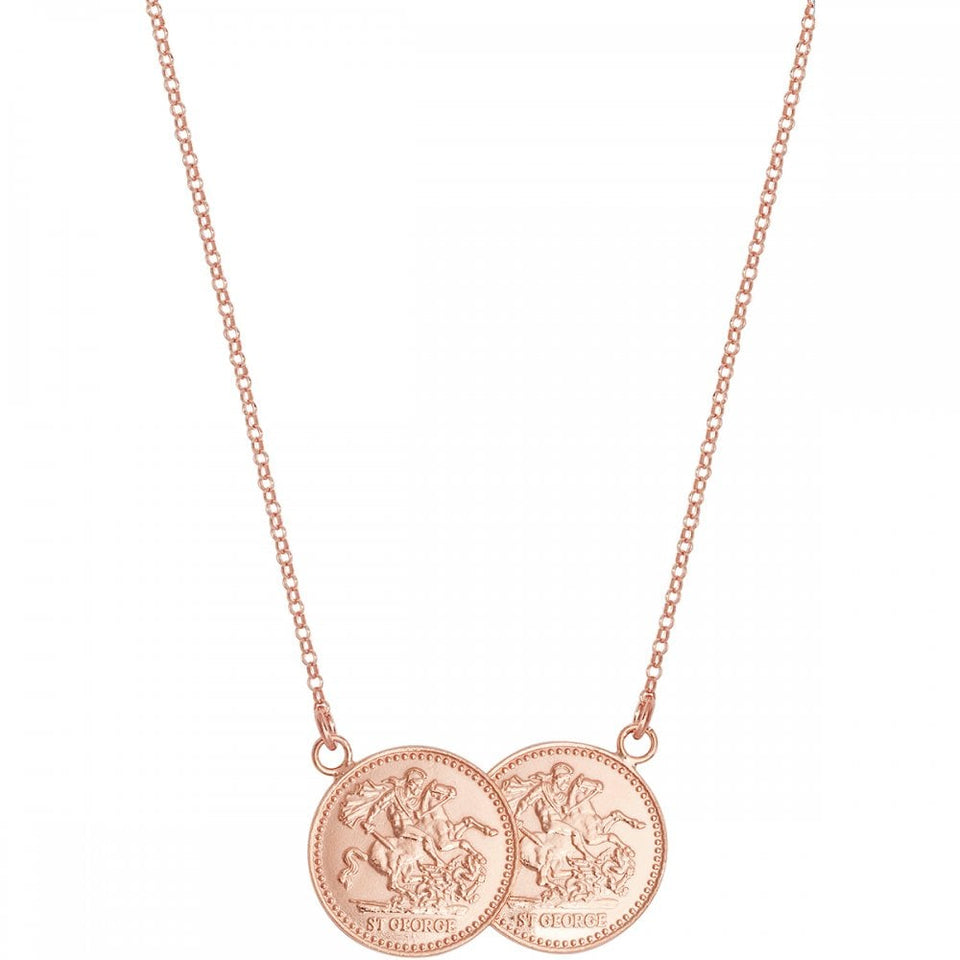 Francis & Gaye Rose Gold Plated Double Sovereign Coin Necklace