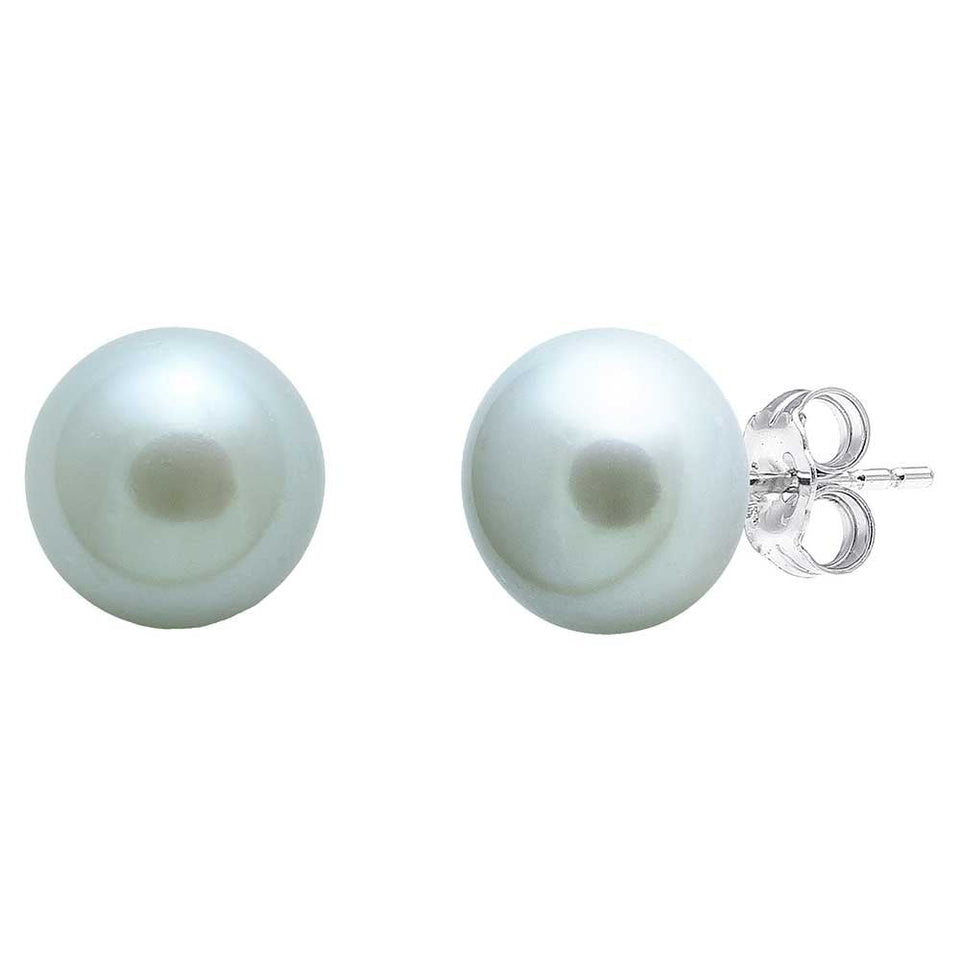 Francis & Gaye Silver 8-9mm Button Shape Grey Cultured River Pearl Studs
