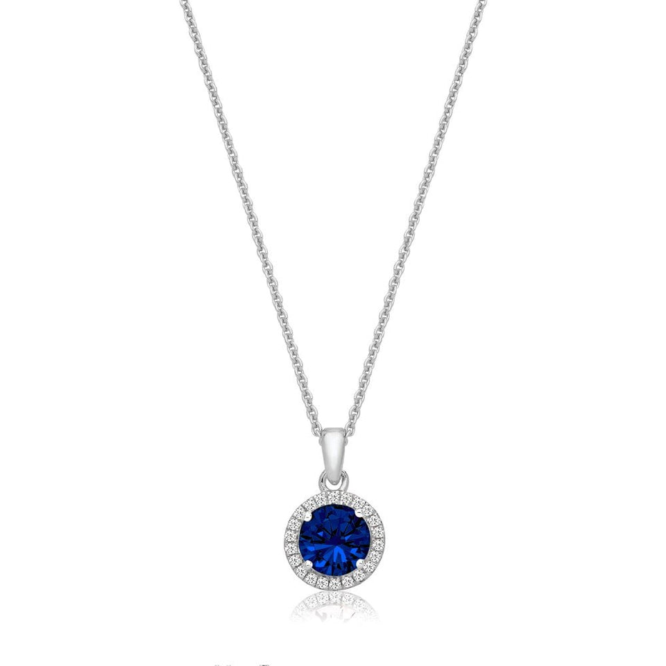 Francis & Gaye Silver Blue Stone Set Halo Style Necklace