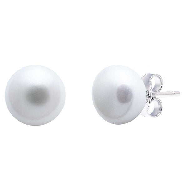 Francis & Gaye Silver Button Shape Cultured River Pearl Studs