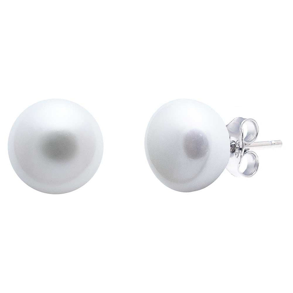 Francis & Gaye Silver Button Shape Cultured River Pearl Studs