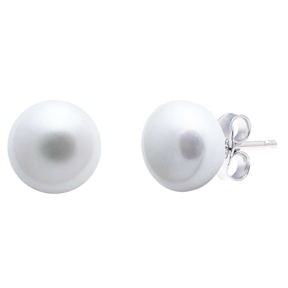 Francis & Gaye Silver Button Shape Cultured River Pearl Studs