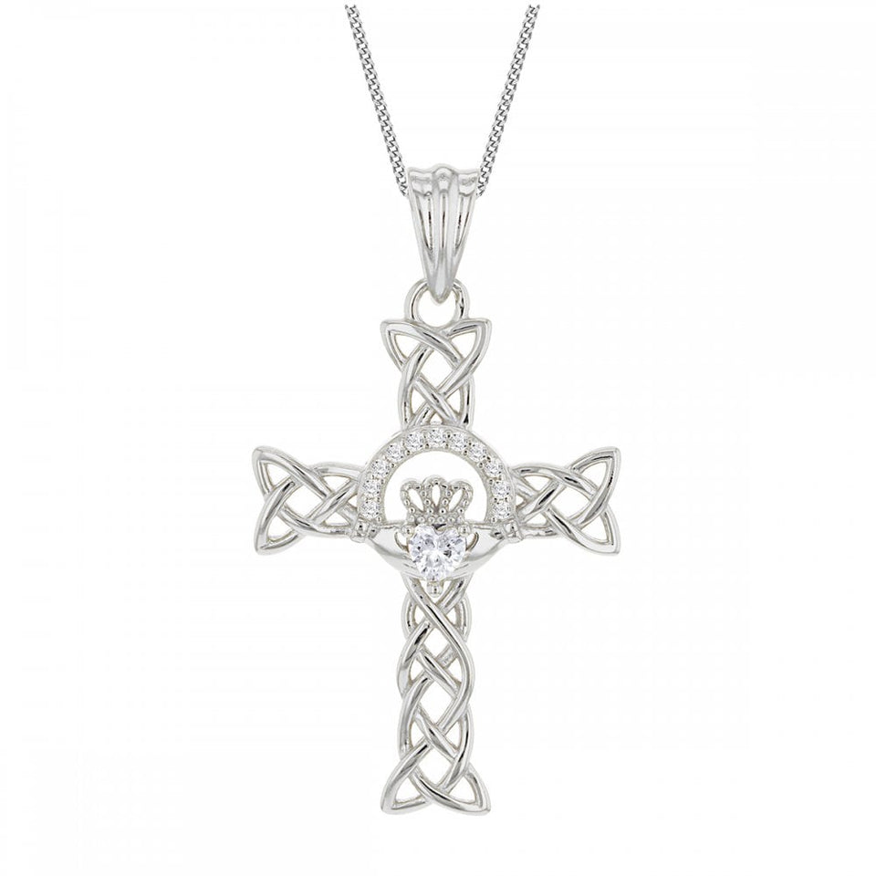 Francis & Gaye Silver Celtic Claddagh Stone Set Cross Pendant