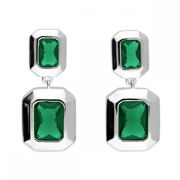 Francis & Gaye Silver Double Green Stone Drop Earrings