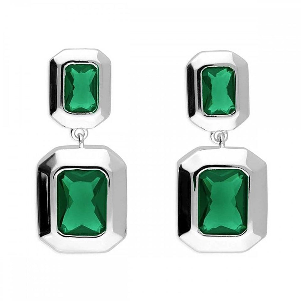 Francis & Gaye Silver Double Green Stone Drop Earrings