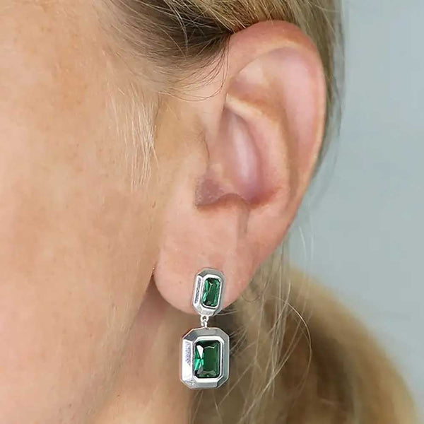 Francis & Gaye Silver Double Green Stone Drop Earrings