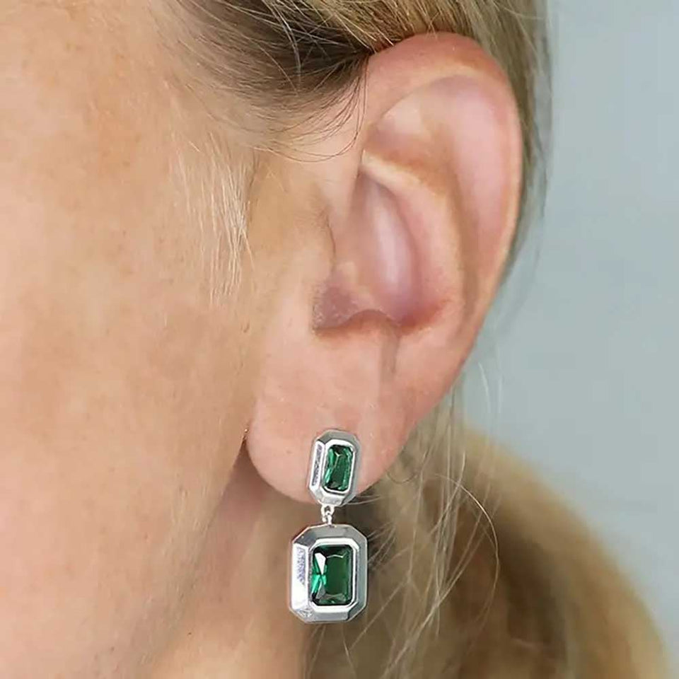 Francis & Gaye Silver Double Green Stone Drop Earrings