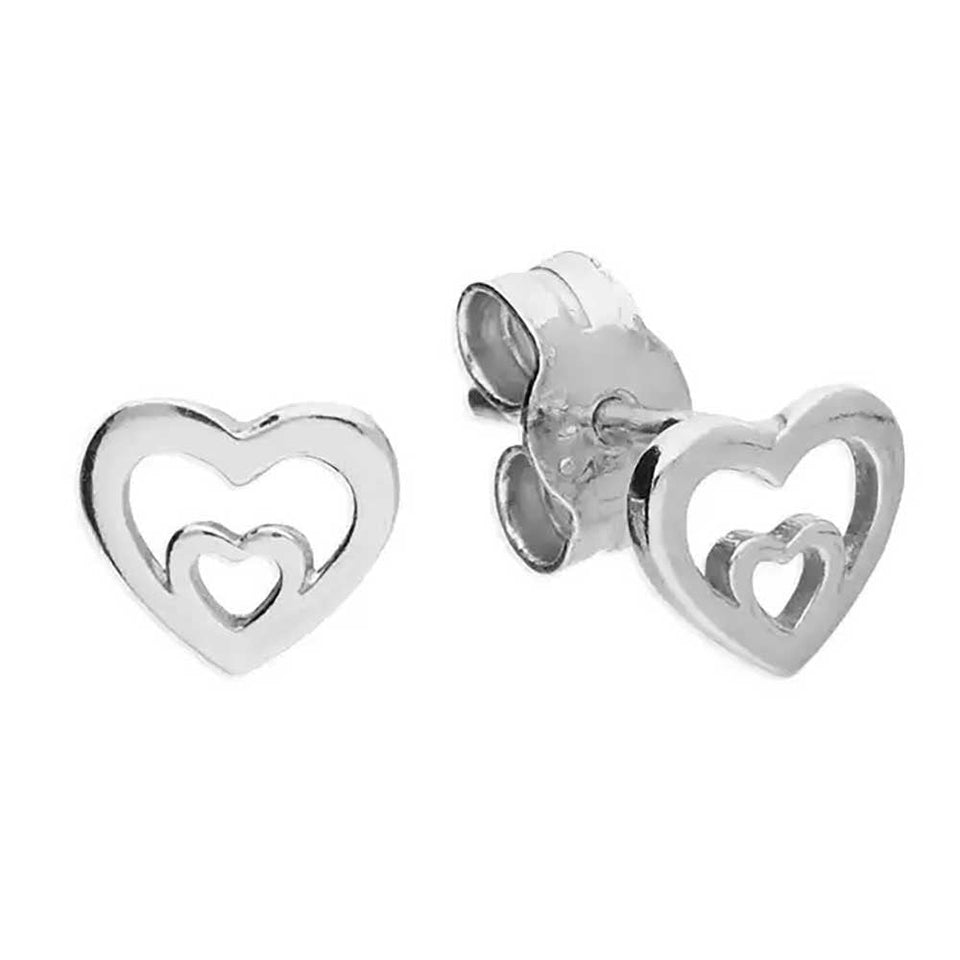 Francis & Gaye Silver Double Heart Outline Studs