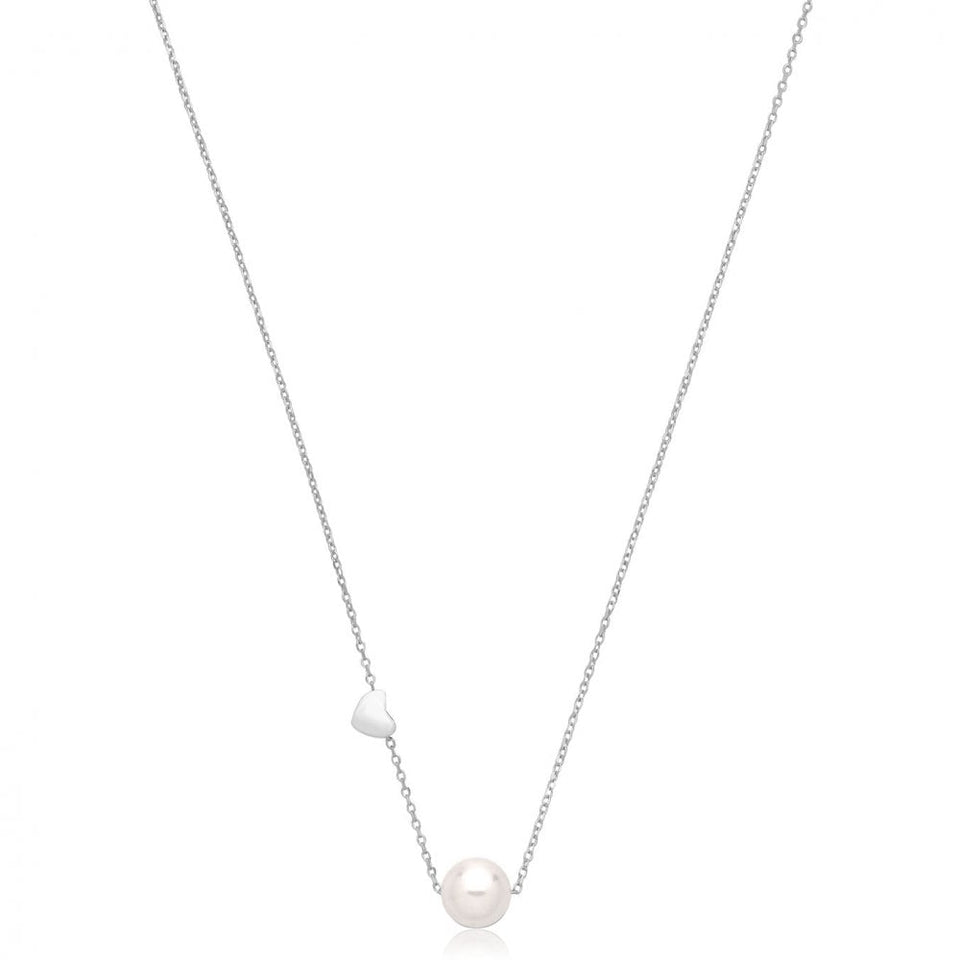 Francis & Gaye Silver Fine Rhodium Plated Heart and Pearl Necklace