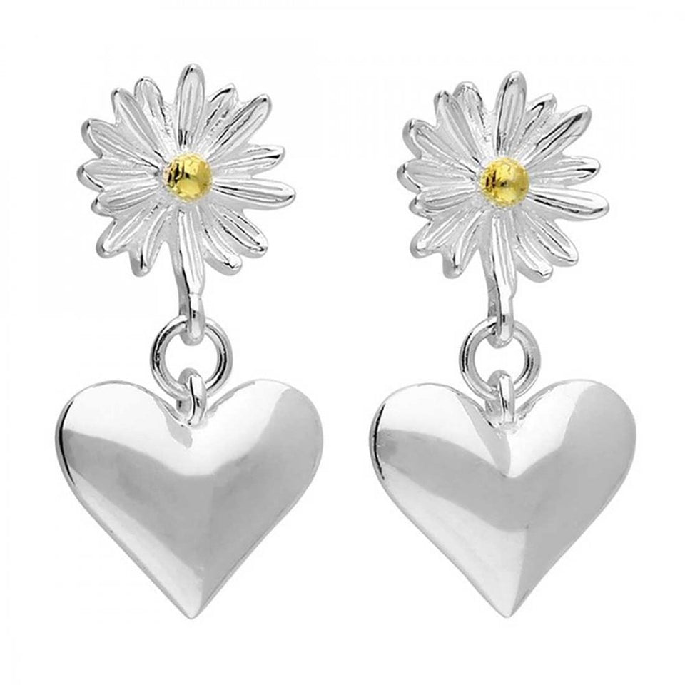 Francis & Gaye Silver & Gold Plated Detail Daisy Heart Drop Earrings