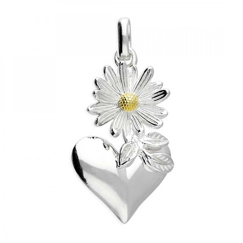 Francis & Gaye Silver & Gold Plated Detail Daisy Heart Pendant