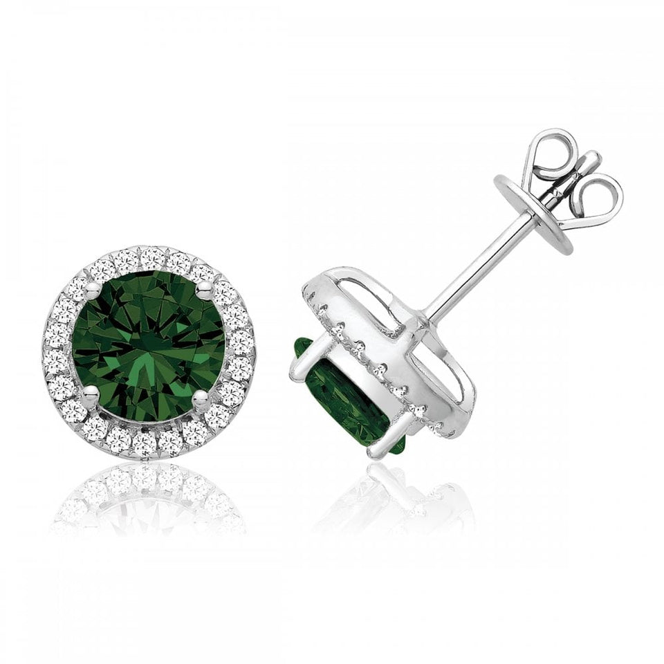 Francis & Gaye Silver Green Stone Halo Round Earrings