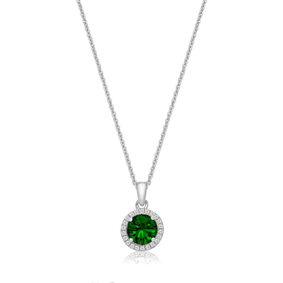 Francis & Gaye Silver Green Stone Set Halo Style Necklace