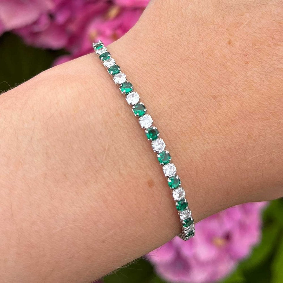 Francis & Gaye Silver & Green Stone Tennis Bracelet