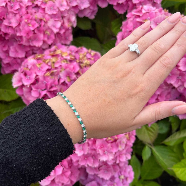 Francis & Gaye Silver & Green Stone Tennis Bracelet
