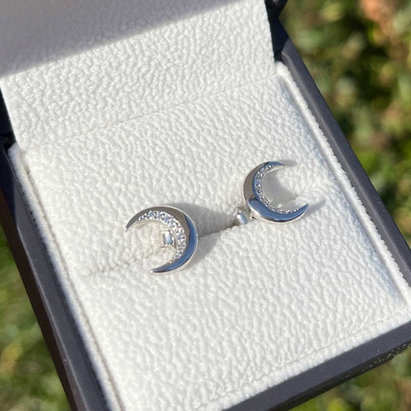 Francis & Gaye Silver Half Stone Set Moon Earrings
