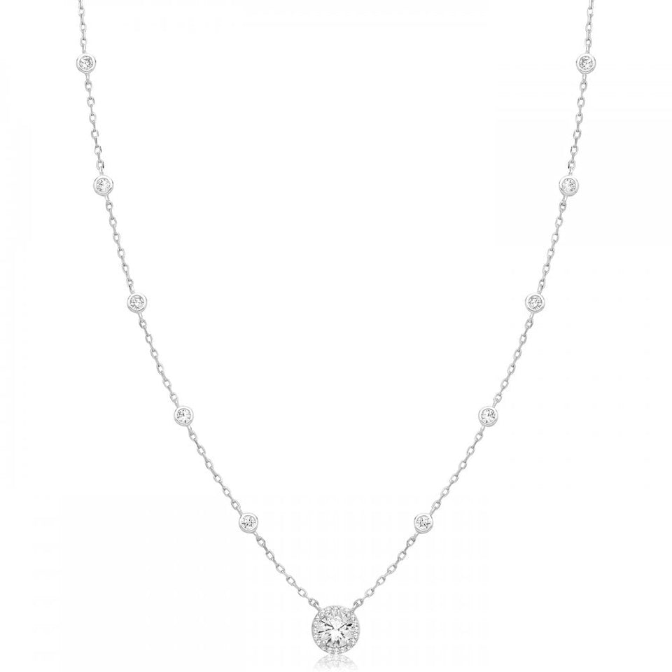 Francis & Gaye Silver Halo Pendant with Station Chain