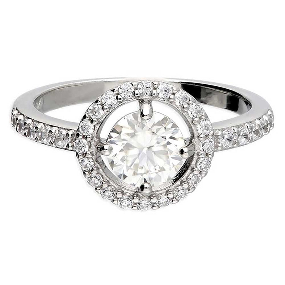 Francis & Gaye Silver Moissanite & Cubic Zirconia Halo Ring