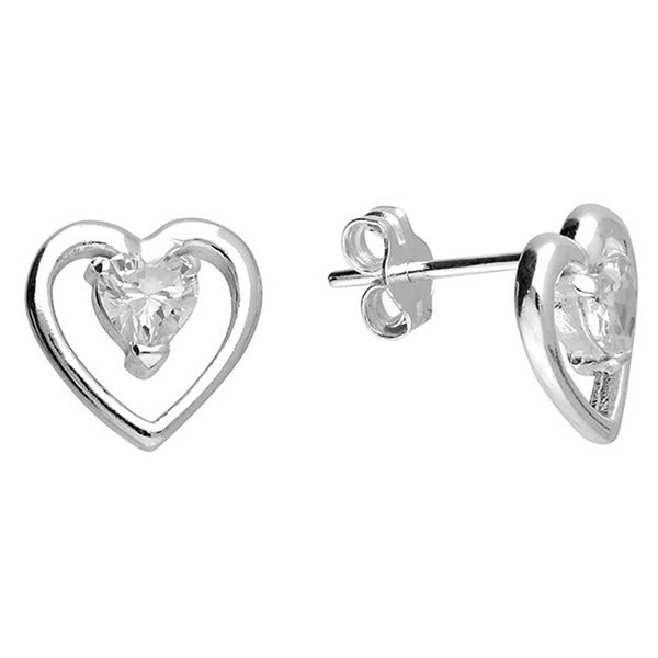 Francis & Gaye Silver Open Heart with Stone Heart Earrings