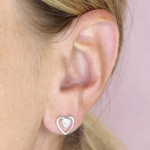 Francis & Gaye Silver Open Heart with Stone Heart Earrings