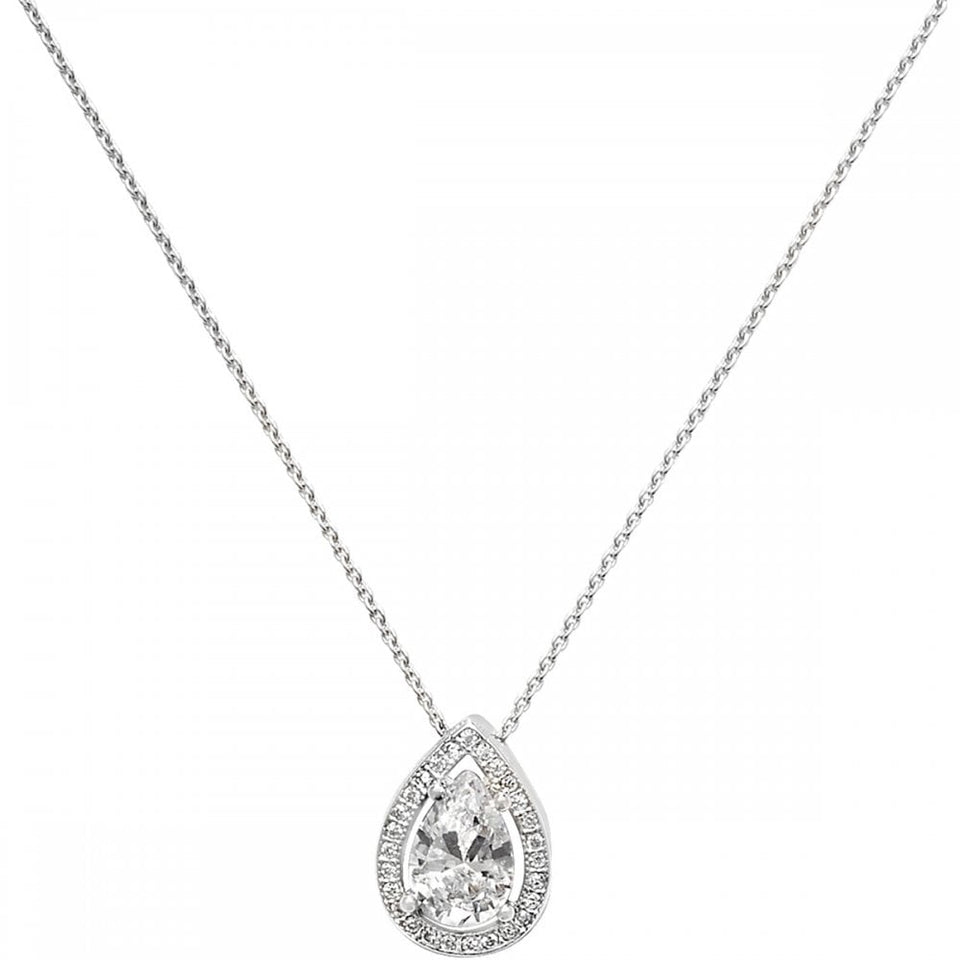 Francis & Gaye Silver Pear Halo Stone Set Necklace