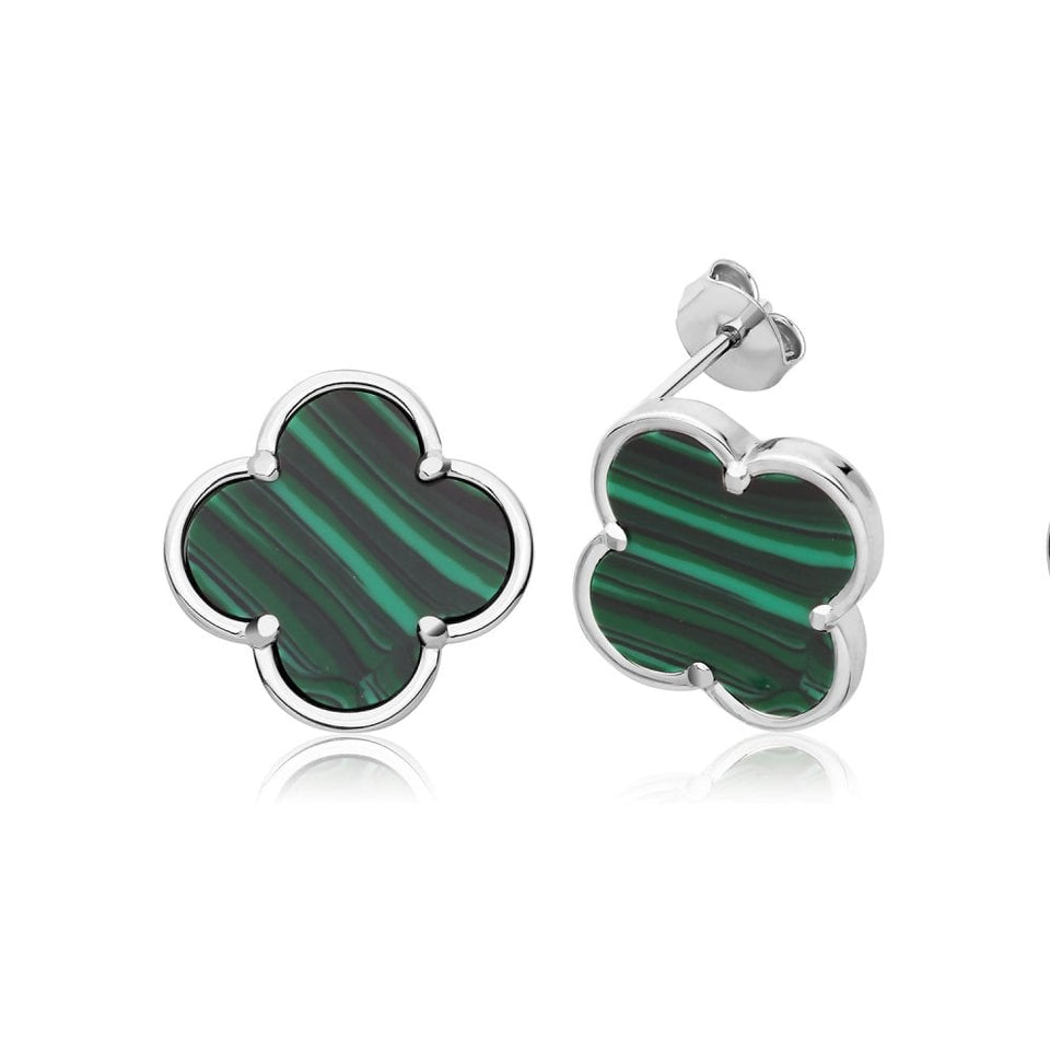 Francis & Gaye Silver Rhodium Plated Malachite Flower Earrings