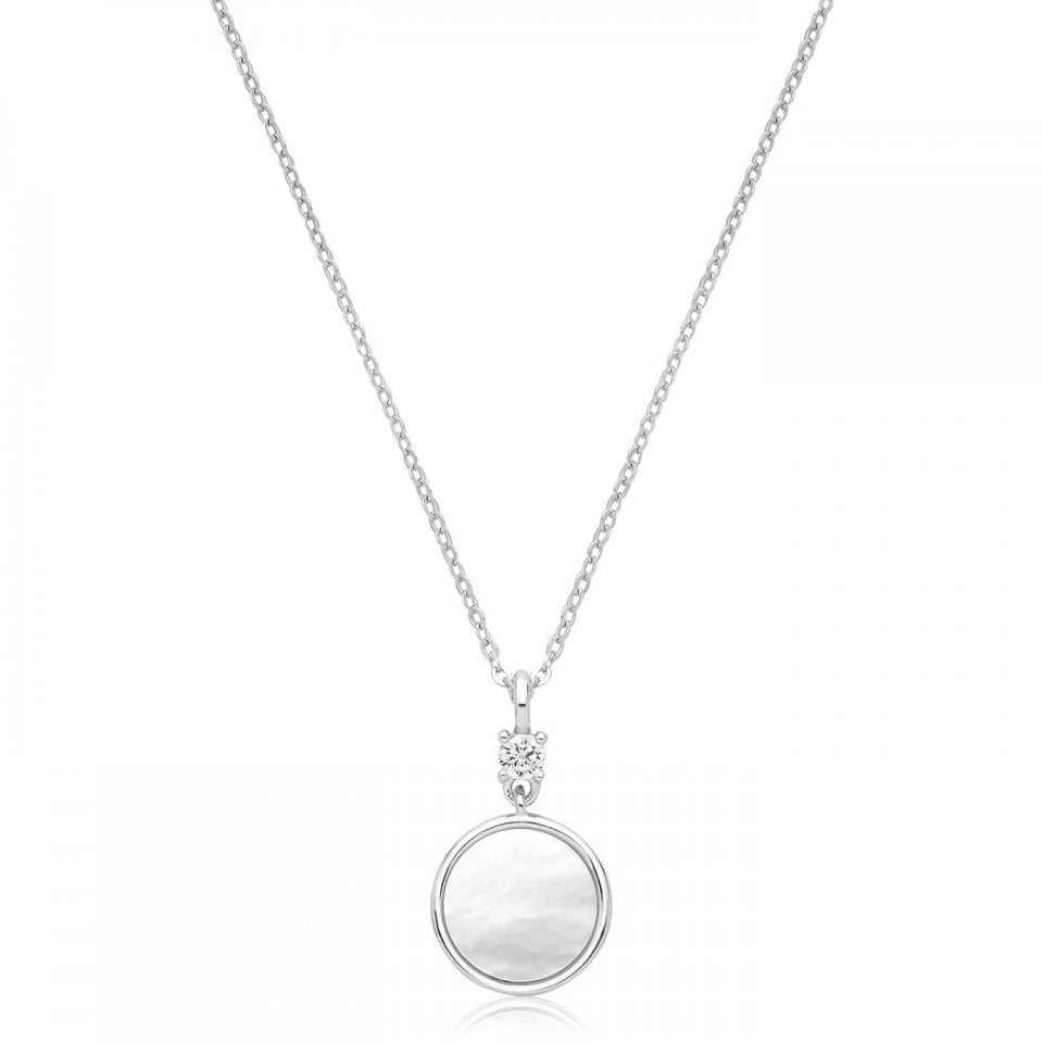 Francis & Gaye Silver Rhodium Plated Mother of Pearl Disc Necklace