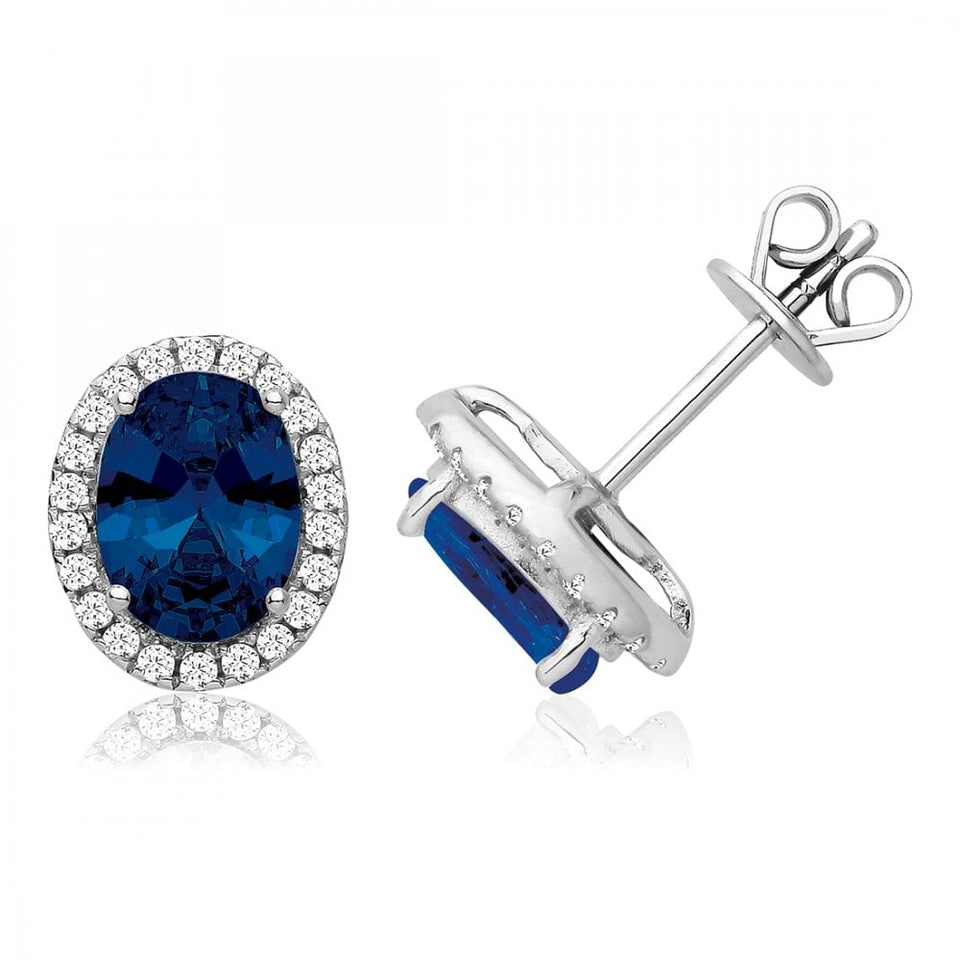 Francis & Gaye Silver Stone Set Blue Halo Style Earrings