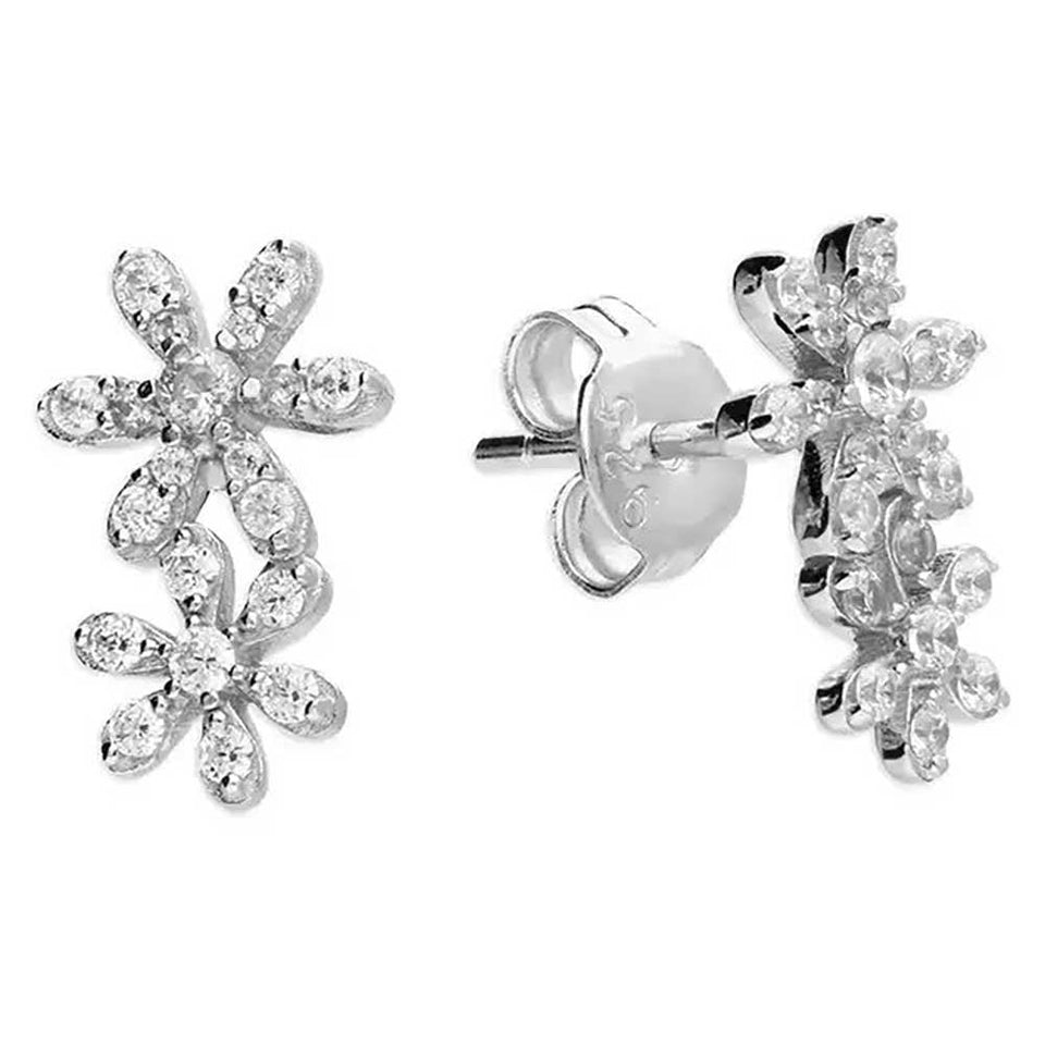 Francis & Gaye Silver Stone Set Double Flower Earring Studs