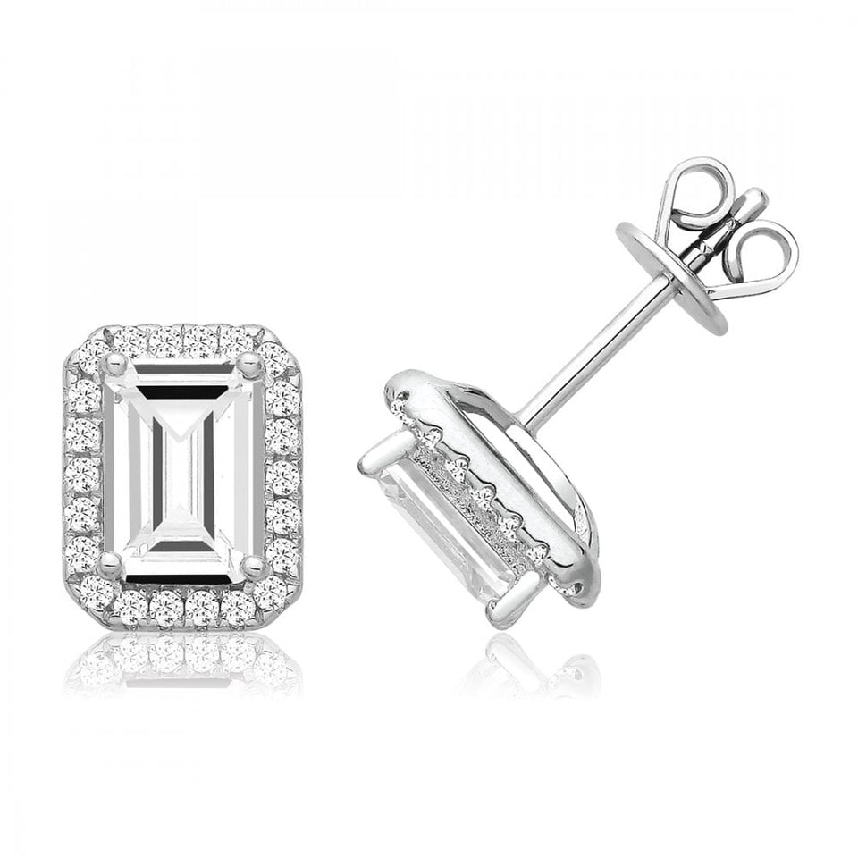 Francis & Gaye Silver Stone Set Emerald Halo Style Earrings