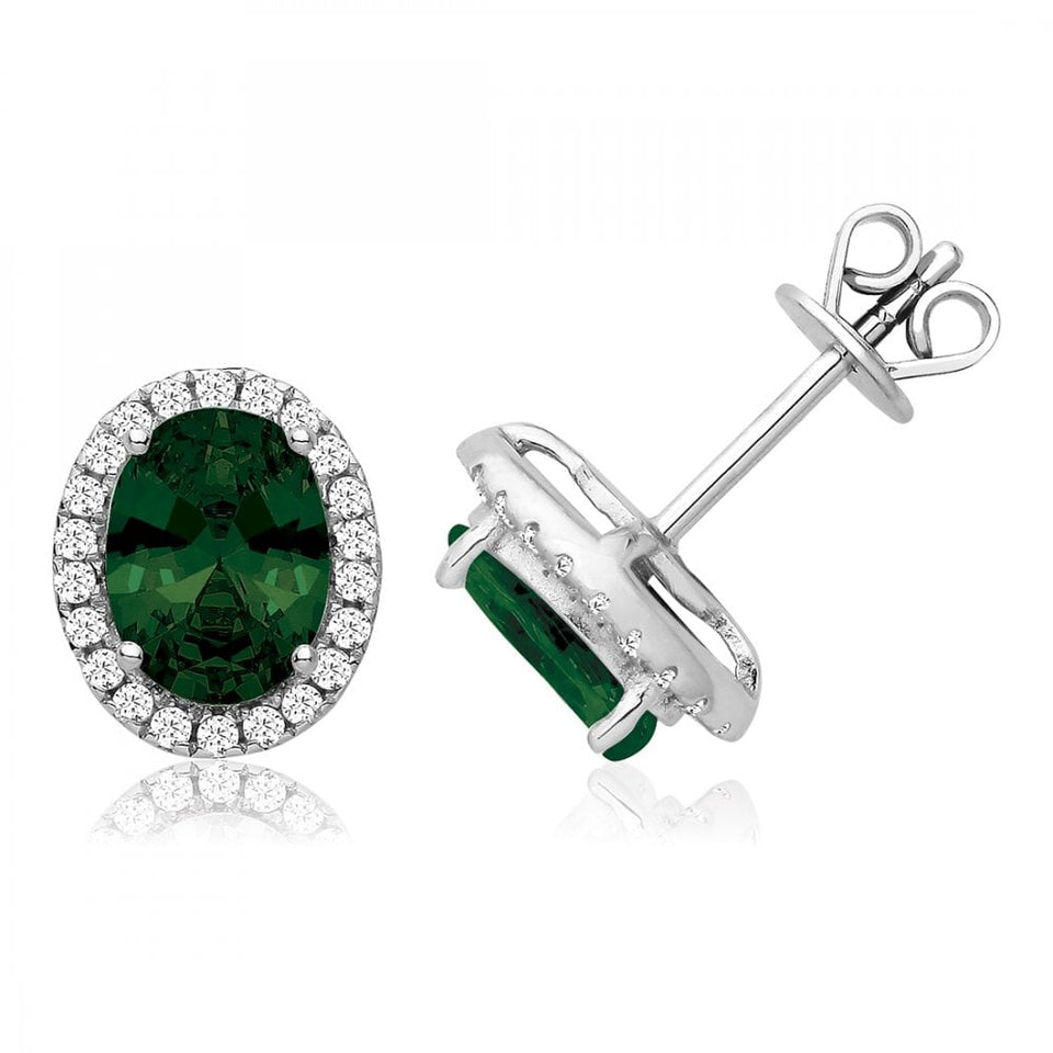Francis & Gaye Silver Stone Set Green Halo Style Earrings